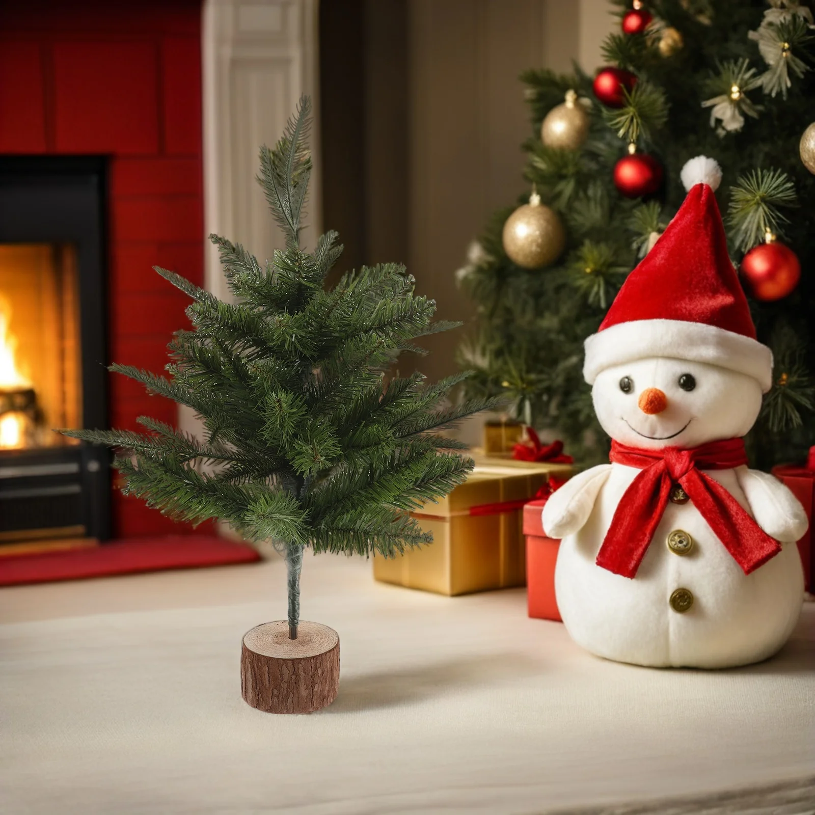 

Small Holiday Christmas Centerpiece Xmas Decoration Wood Base Table Tree Party Ornaments