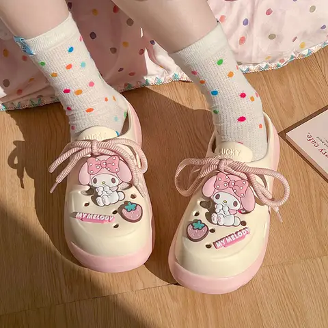 Hello Kitty Inspired Beach Clogs Kawaii Anime Character Perforated Slip On Sandals Non Slip House Slippers for Women wholesale
