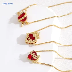 MHS.SUN Cubic Zircon Red Sacred Heart Bracelets Gold Plated Adjustable Chain Bracelet For Women Men Party Jewelry New Design