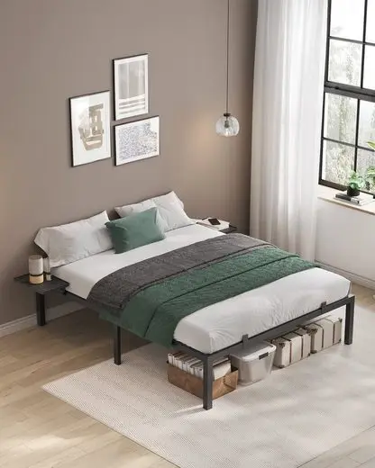 VASAGLE bed frame, double bed frame, bed frame, with storage shelves