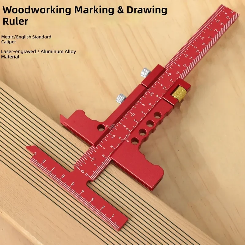 Aluminum Alloy Sliding Scribing Ruler T-shaped Right Angle Measurement Mark Woodworking DIY Tool Precision Carpenter Gauge