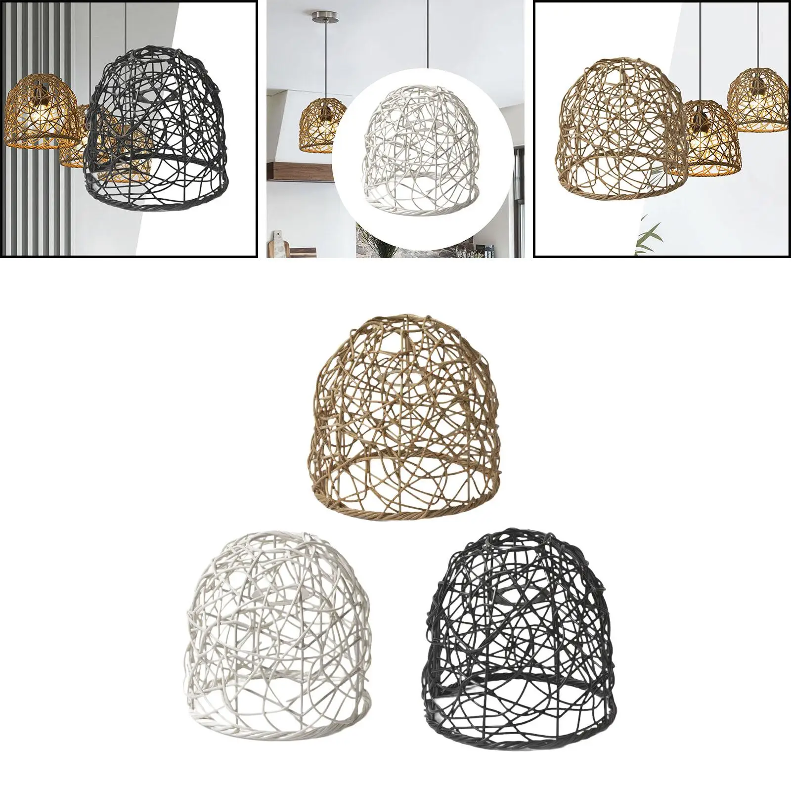 Woven Lampshade Rustic Chandelier Lamp Shade Hand Crafted Lamp Cover for Teahouse Restaurant Dining Room Hotel Decoration