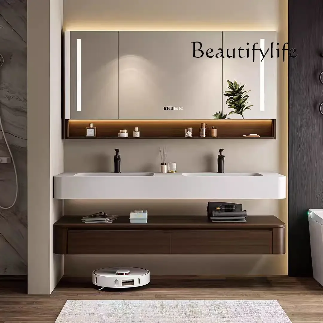 

X Integrated Basin Italian Wabi Style Bathroom Cabinet Combination Oak Bathroom Double Basin High-end Washstand