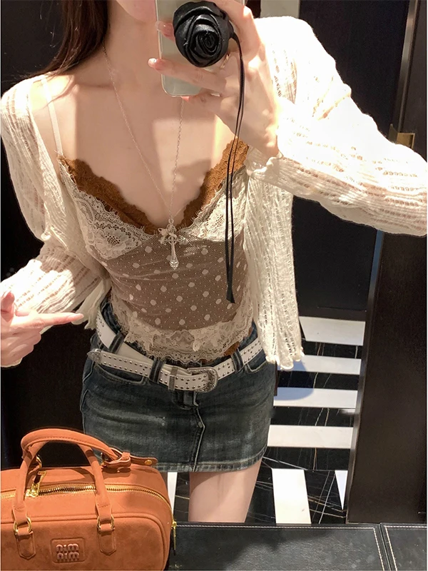 

Lace Me Strap Vest Women's Inner Wear Summer 2026 New Bal Svel Base Layer Top Outerwear ort Length Polka Dot