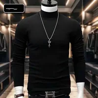 Slim Fit Long Sleeve Men's Base Shirt Half High Collar Autumn Winter Inner Wear T-Shirt Striped Pattern Casual Comfortable Top