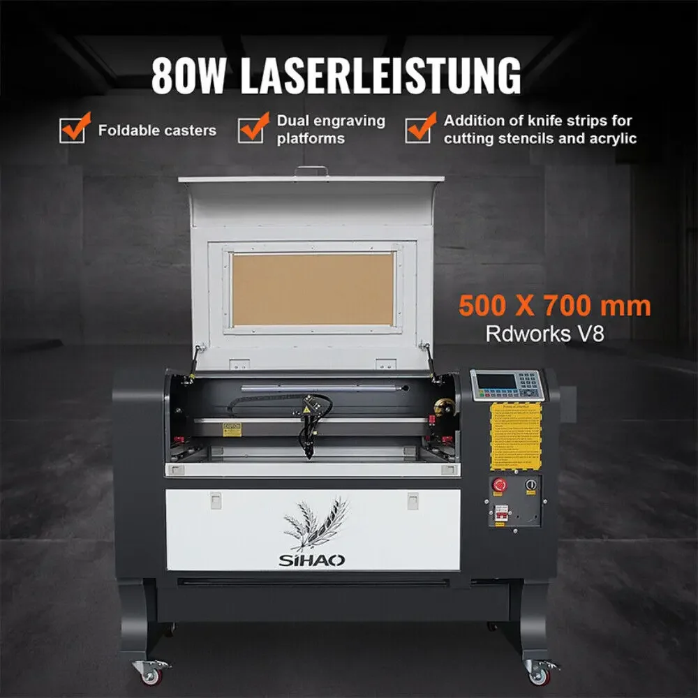 SIHAO 80W CO2 Laser Engraving Machine 500x700mm Laser Cutting Laser Engraving RUIDA