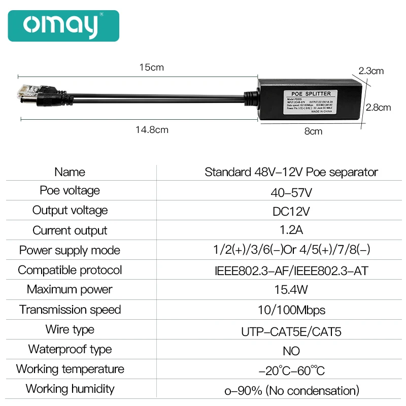 マイクロカメラアダプター,48v〜5v,12v,1.2a,2.2a,Type-c,100m/1000m,huawei Hikvision用電源