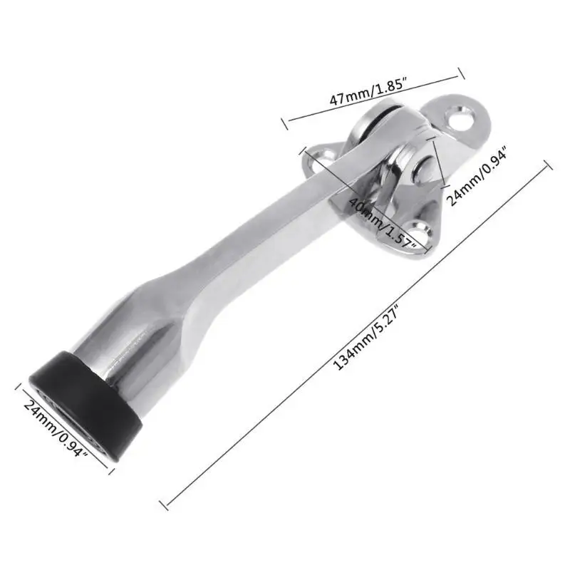 652F Zinc Alloy Satin Chrome Lever Door Stopper With Rubber Feet Mounted Holder