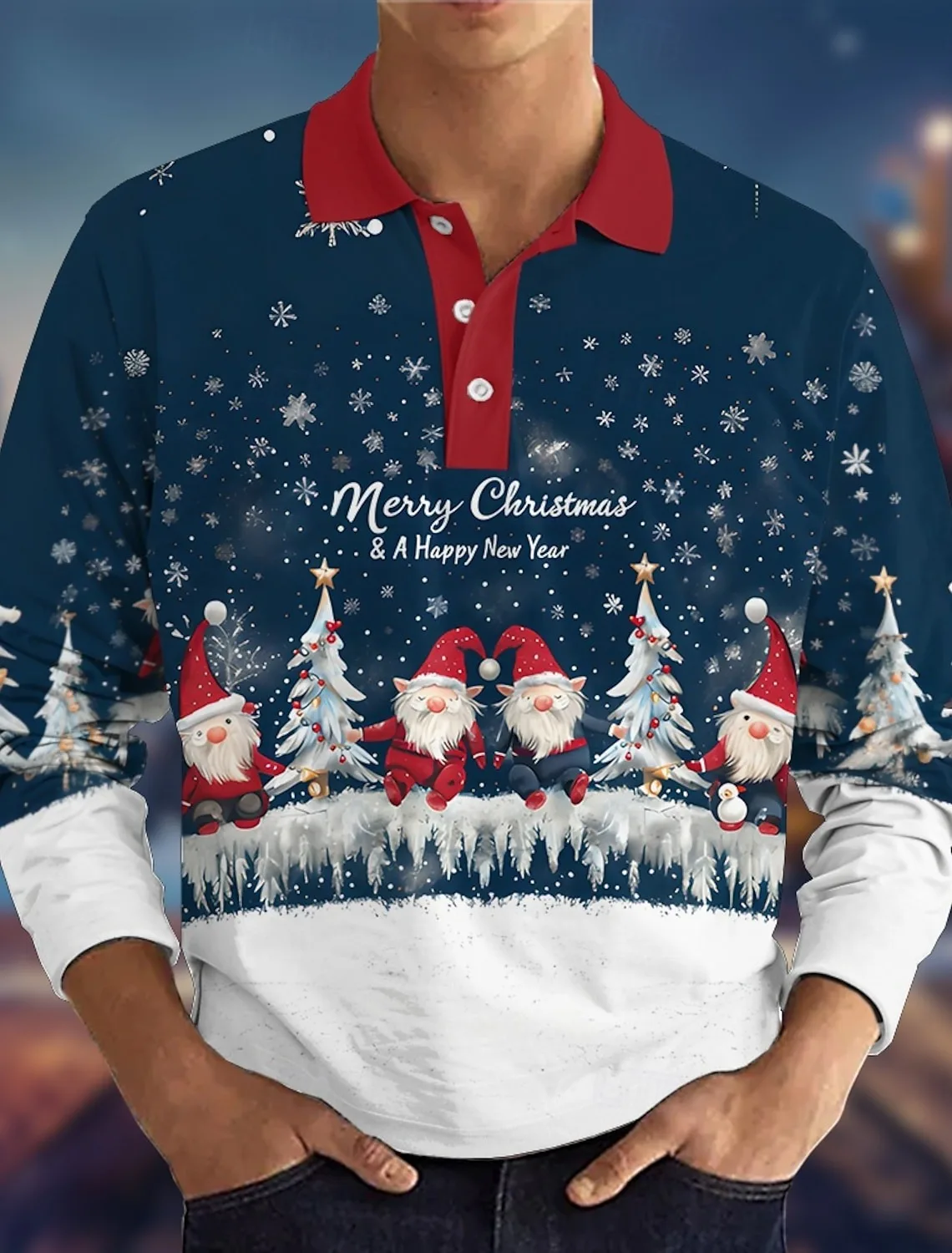 عيد الميلاد الرجال قزم قمصان بولو جولف طويلة الأكمام Polos قميص موضة التلبيب طوق قميص عيد الميلاد عادية حفلة عطلة رجل الملابس #3