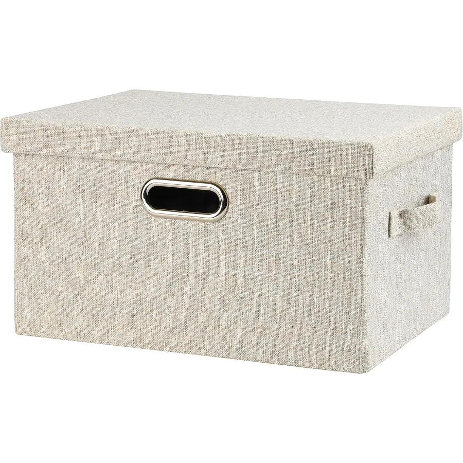 

Medium 15 21 Quart Collapsible Stackable Storage Bins with Lids 1 Pack Beige Foldable Fabric Closet Storage Boxes with Lids Hea