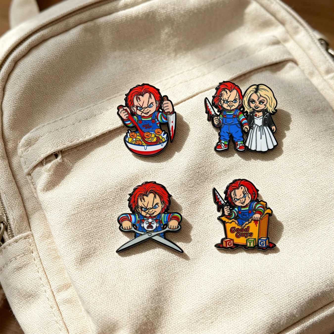 4-12 Stück Horrorfilm-Skelett-Joker-Jungen-Emaille-Pins, Cartoon-Mörder-Charaktere, Brosche, modisches Reversabzeichen, Rucksäcke, Schmuck, Geschenk – Detail 7