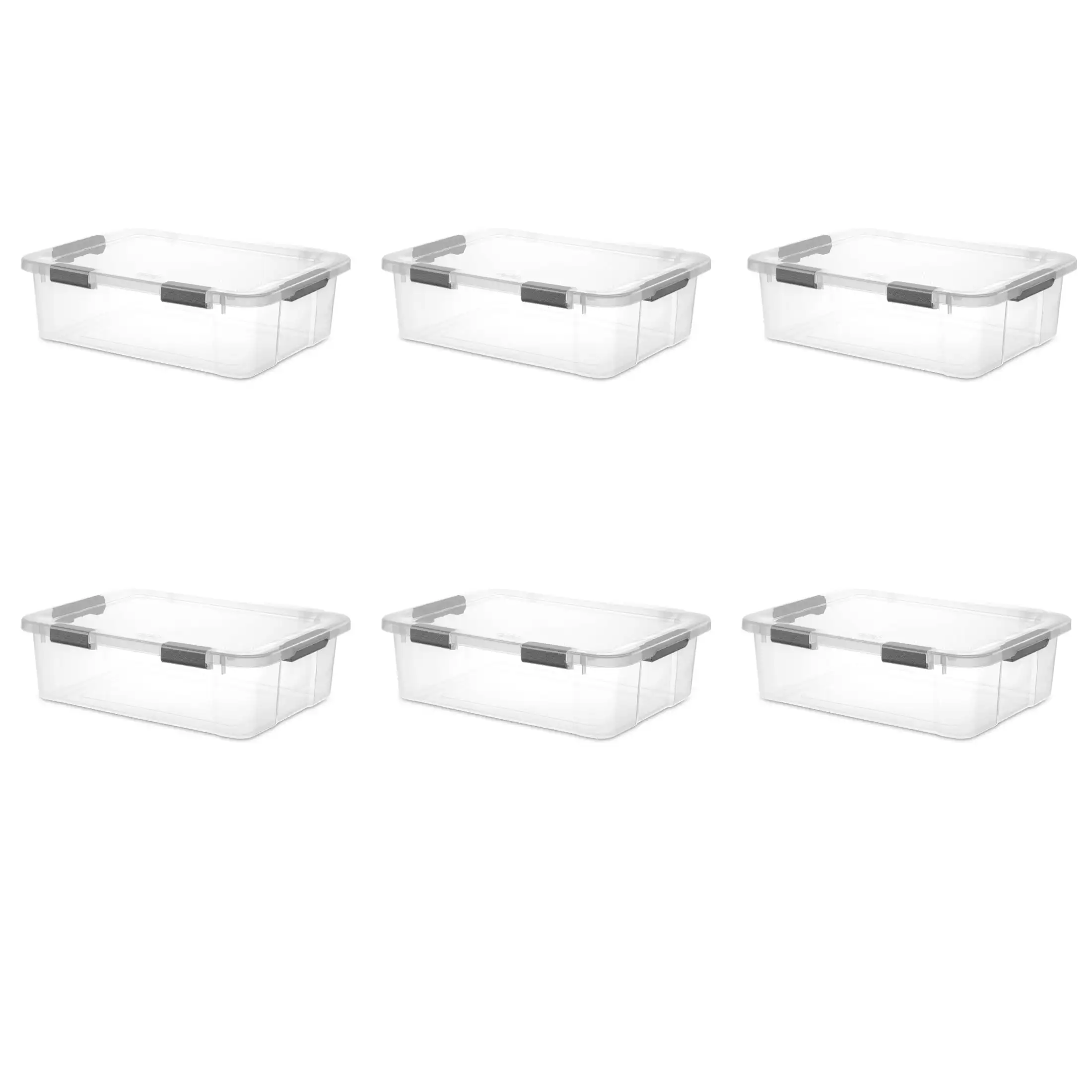 

40 Quart HingeLID Storage Box, Clear Bin, Latch Lid, Comfort Grip, Dk Gray, 6 Count