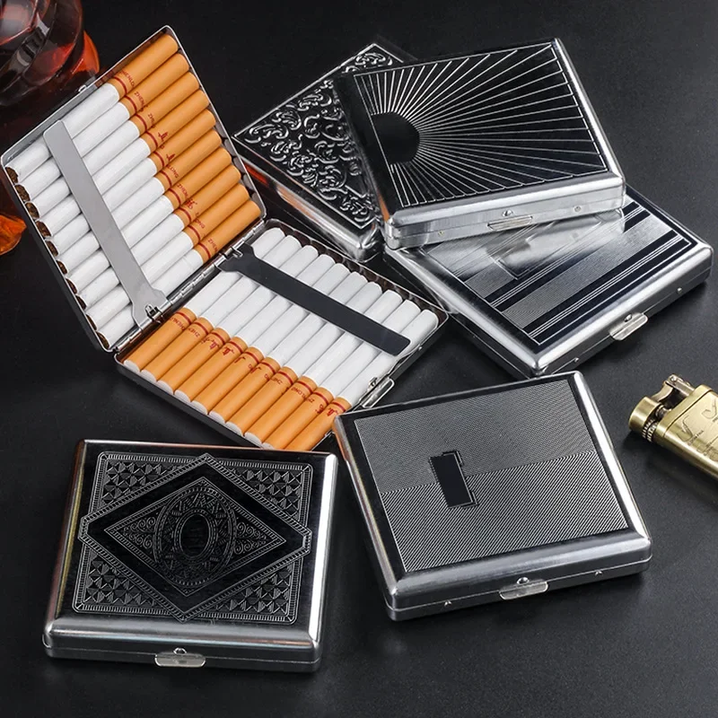 20PCS Metal Cigarette box stainless steel Embossed Portable Cigarette case personalized fashionable storage box Smoking Tool