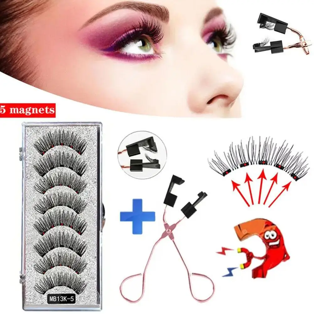 MB3K 5 Magnetic Eyelashes Natural With 3D Magnet Handmade 8PCS Magnetic Lashes Tweezer Set Mink Eye Lashes Faux Cils Magnetiqu