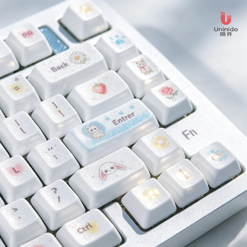 Full Set Ceramic Keycaps Cherry Profile Backlit Sublimation Cross Shaft White Cute Keycaps For Mechanical Keyboard Accessories