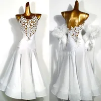 White Lace Big Swing Skirts Waltz Modern Dance Performance Wear Customized Ballroom Dance Competition Dresses