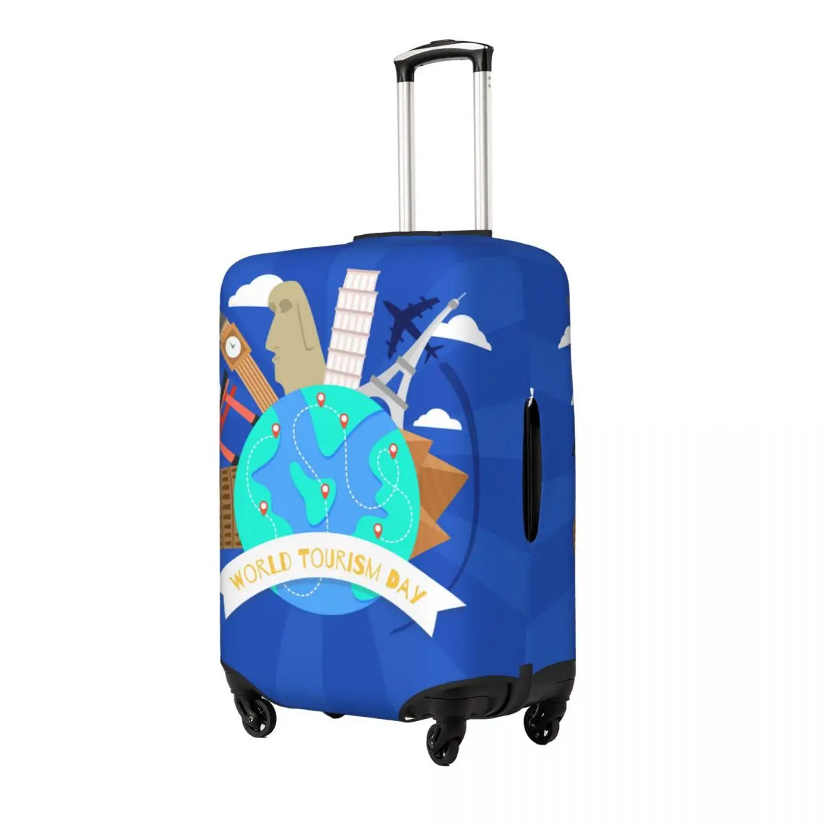 Tourism Day With Landmarks Suitcase Cover Business Flight Practical Luggage Supplies Protector