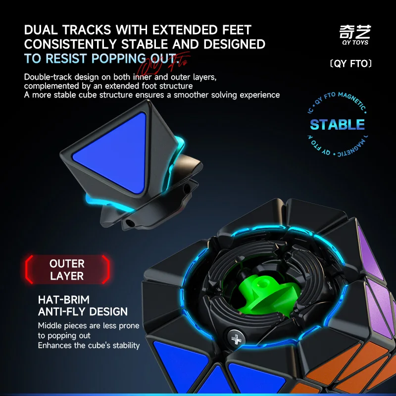 [ECube] QiYi FTO M Face Turning Octaedro Cubo Nero Senza Adesivo Magnetico Liscio Cubo di Velocità Professionale Puzzle Cubi Giocattoli