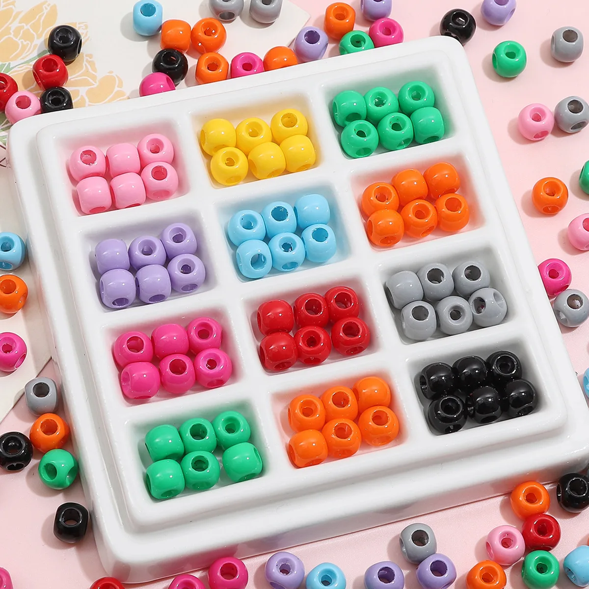 50Pcs 8×6mm Acrylic Four-Way Hole Small Beads Solid Color Loose Beaded For Jewelry Making Handmade DIY Bracelets Necklaces