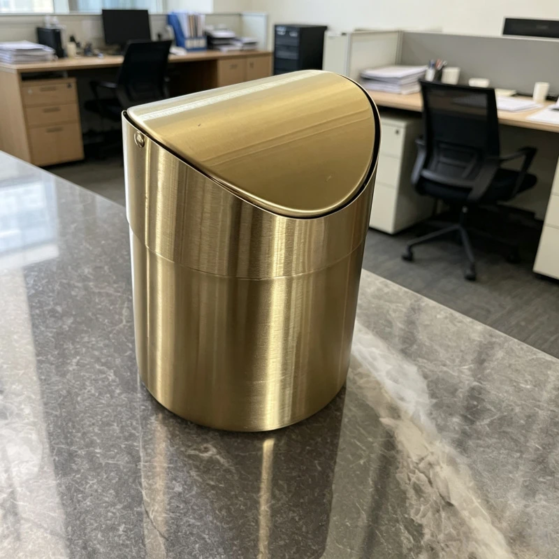 1.5L Mini Garbage Bin Creative Stainless Steel Shake Lid Sanitary Bin Dressing Table Desktop Garbage Bin Paper Basket