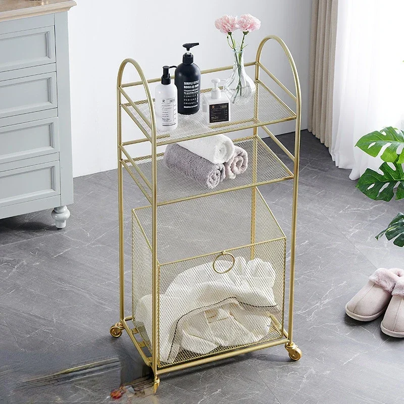 Storage Shelves Next To The Light Luxury Bathtub Golden Laundry Basket For Bathroom Net Red Metal Hotel Removable Towel Rack