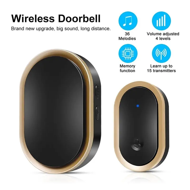 ABZW Ideal para el hogar y la oficina Kit de timbre inalámbrico inteligente con control remoto de 300 M, 60 campanas, funciona con pilas, fácil instalación