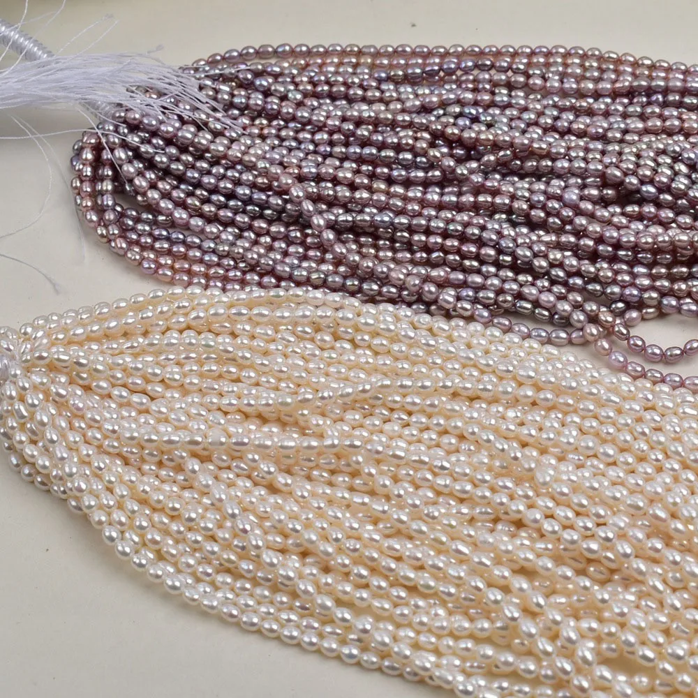 AAA 4-5mm White Purple Rice Shaped Freshwater Pearls Natural Beads for DIY Jewelry Making Women Necklace Bracelet Accessories