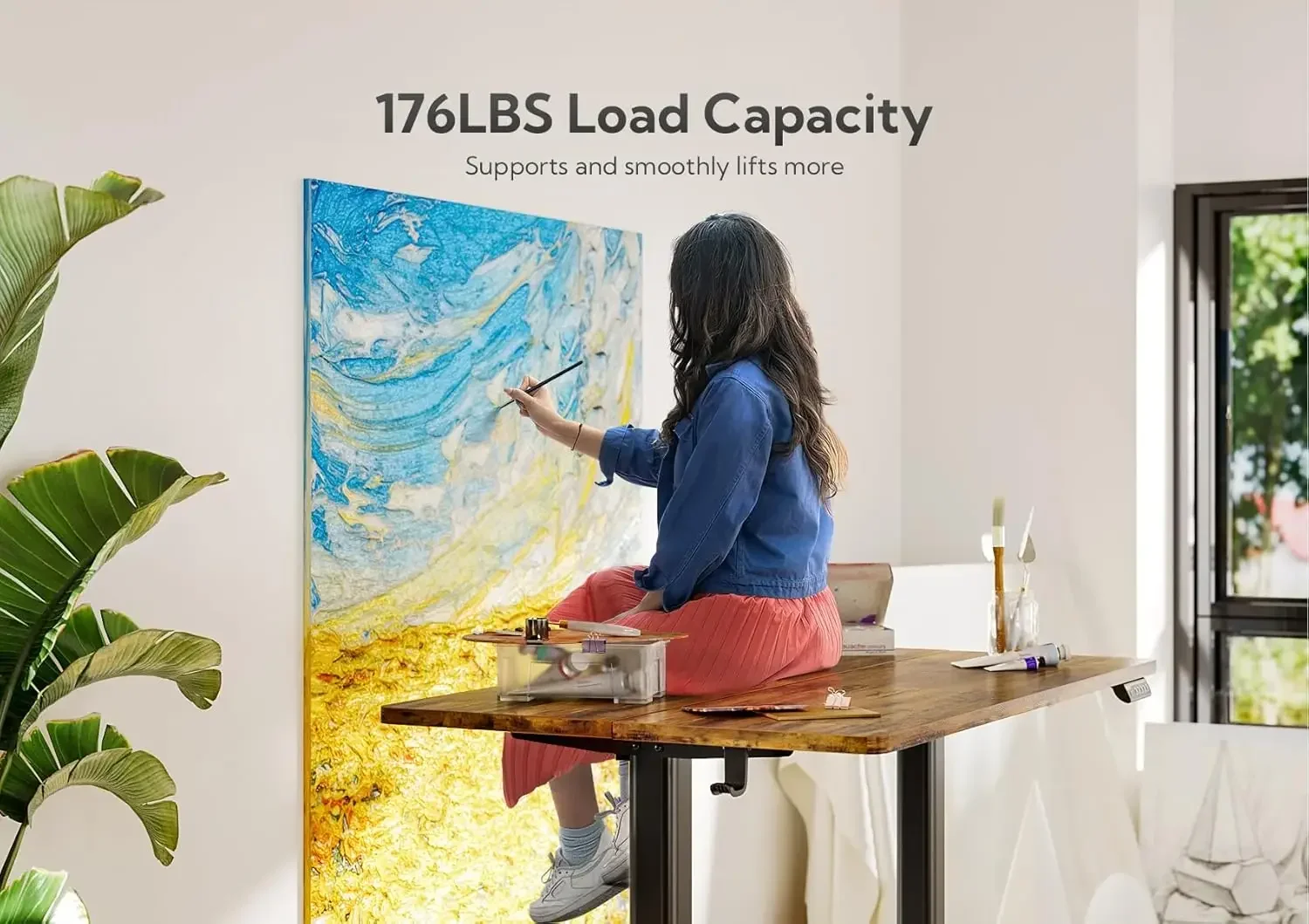 Mesa elétrica de pé, mesa de pé com altura ajustável, 55x24 polegadas, mesa de escritório em casa com placa de emenda, moldura preta/