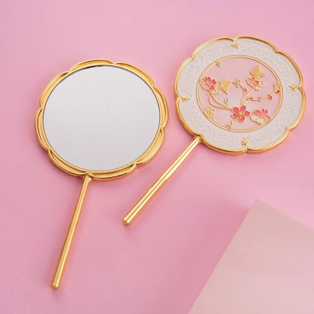 

Portable 3D Flower Makeup Mirror Chinese Style Exquisite Metal Cosmetic Mirror Butterfly Textured Handheld Mirror Girl Gift