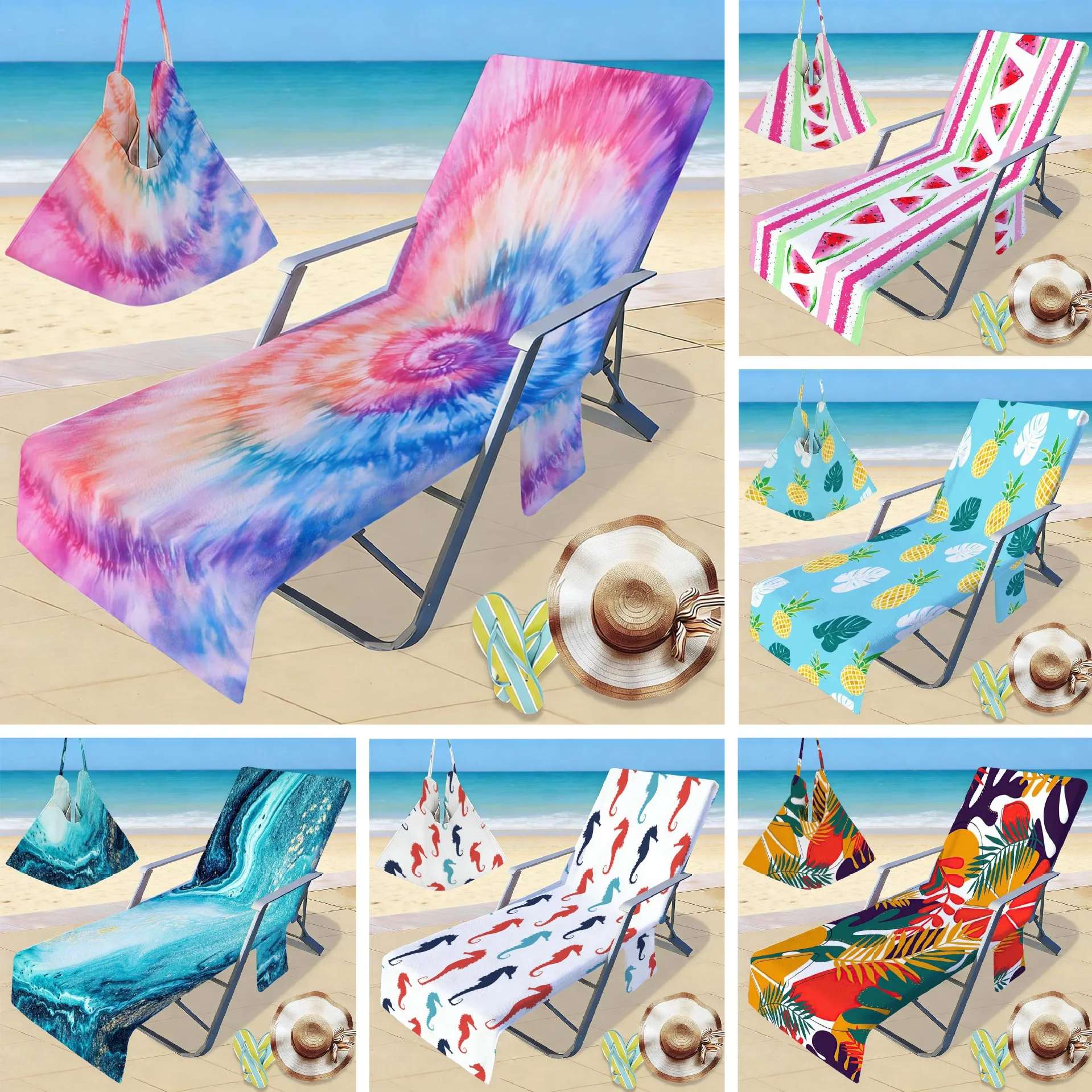 

Ultra-fine Fiber Beach Chair Cover With Pocket Beach Towel Swimming Sport Print for Travel Pool Gym Camping Sunbathing Towel
