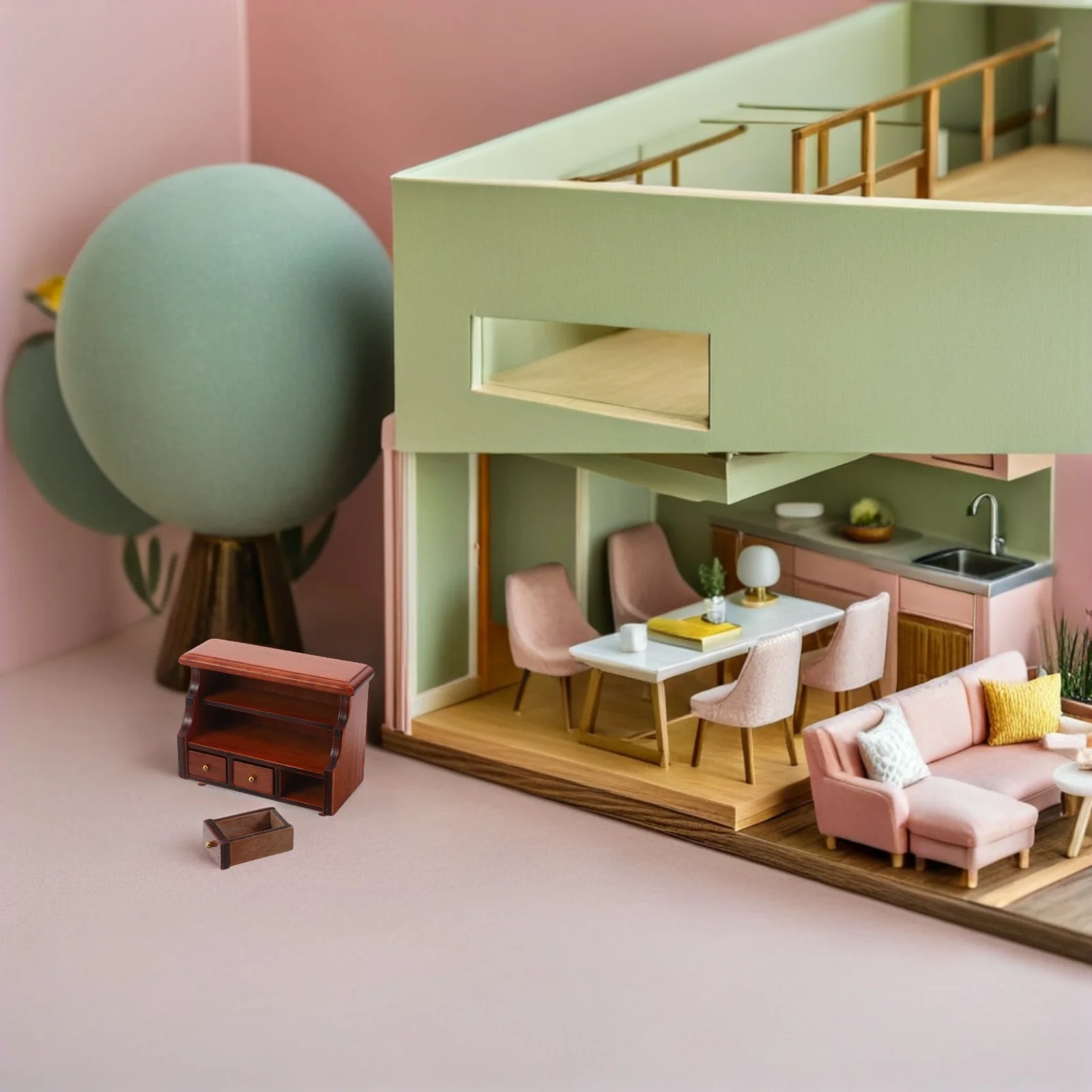 

Miniature Wood Cabinet Dollhouse Shelf Bookshelf With Drawer Display Stand For Living Room Vintage Decor Mini Storage Cabinet