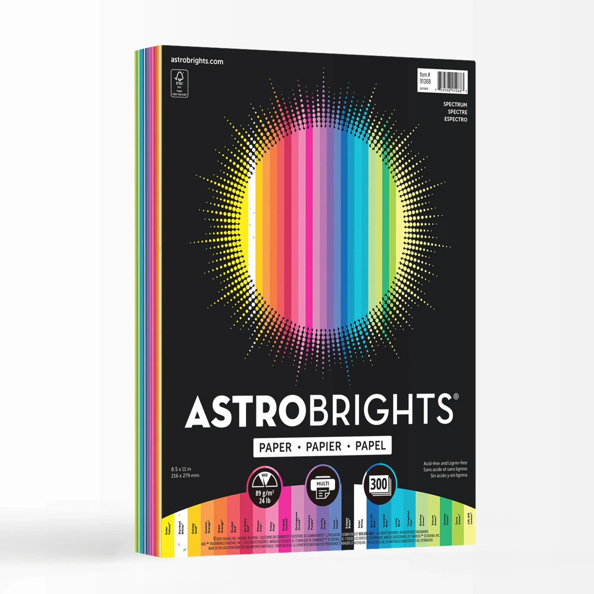 Papel Colorido, 8,5" x 11", 24 lb/89 Gsm, 300 Folhas
