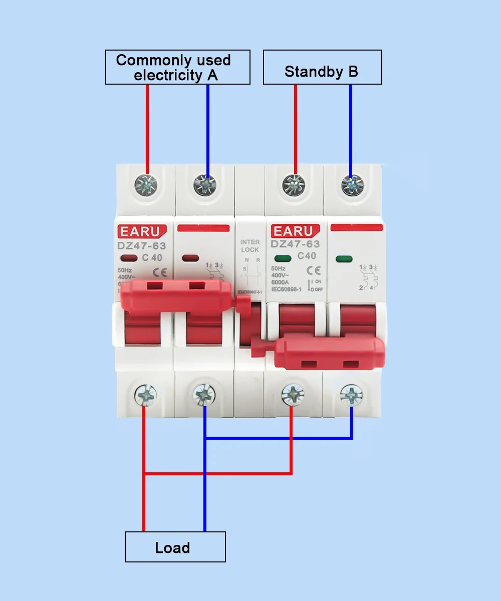 1P+1P 2P+2P 3P+3P 4P+4P MTS AC Dual Power Manual Transfer Interlock Circuit Breaker Din Rail Isolating Discounnecting Switch MCB