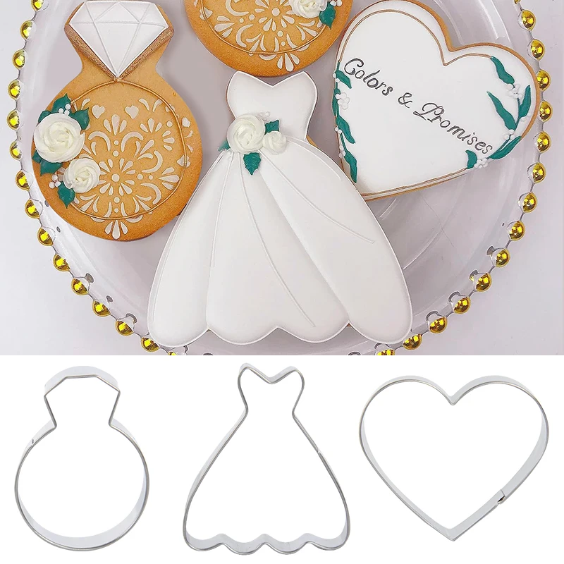 1Set Wedding Metal Cookie Cutters Fondant Cake DIY Baking Tools Diamond Ring Dress Heart Biscuit Mold Wedding Party Decoration