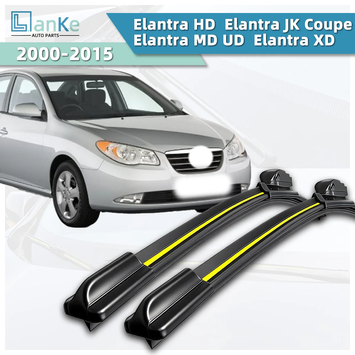 Lanke Wiper Fit For Elantra HD/ JK Coupe/MD UD/XD (2000-2015) Natural Rubber Strip Boneless Silent Car Windshields Front Wiper
