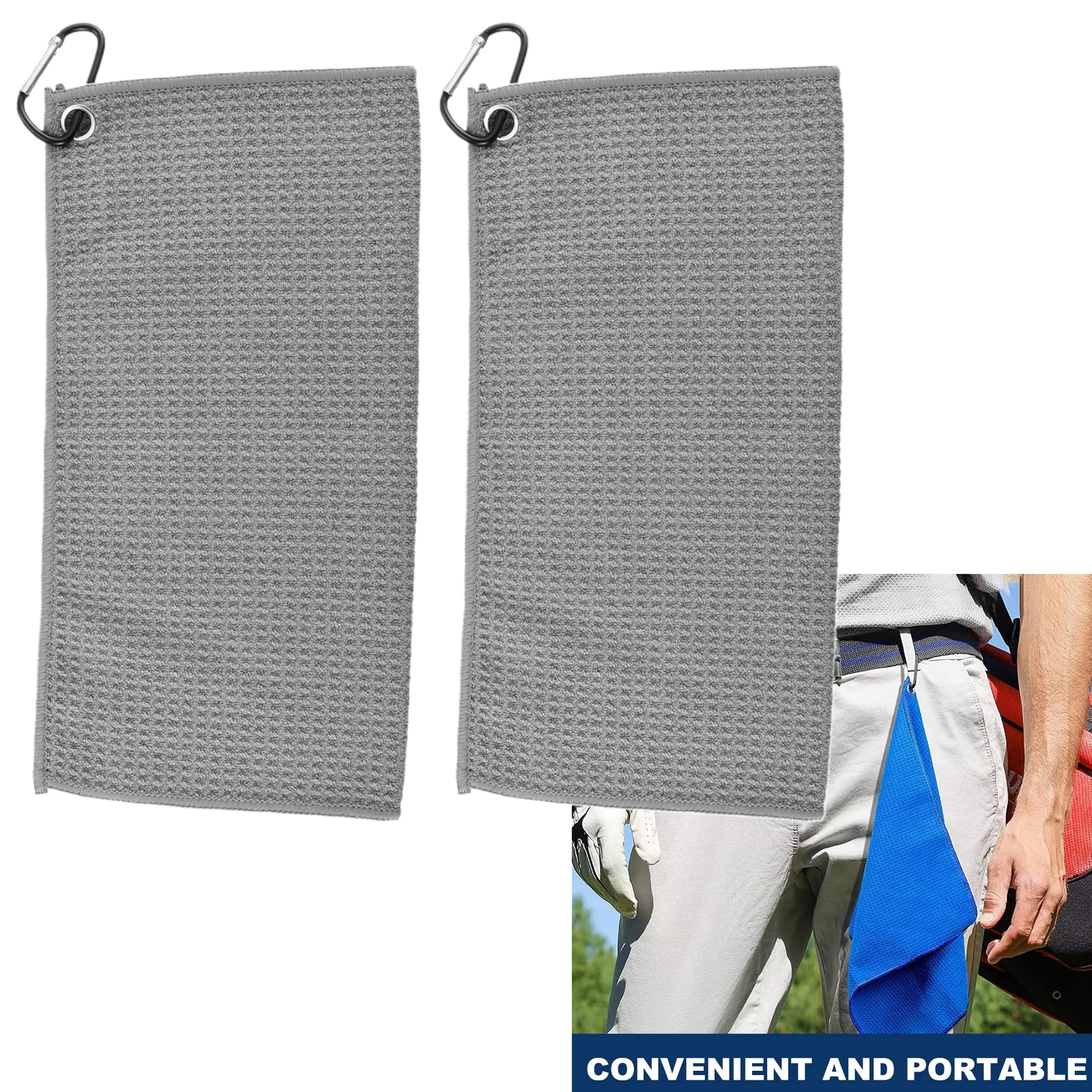 

2 шт. полотенца для гольфа из ткани из микрофибры с карабином для подвешивания на сумках для клюшек с мячом для гольфа Мужчины Женщины Инструмент для чистки игроков в гольф 40*40 см
