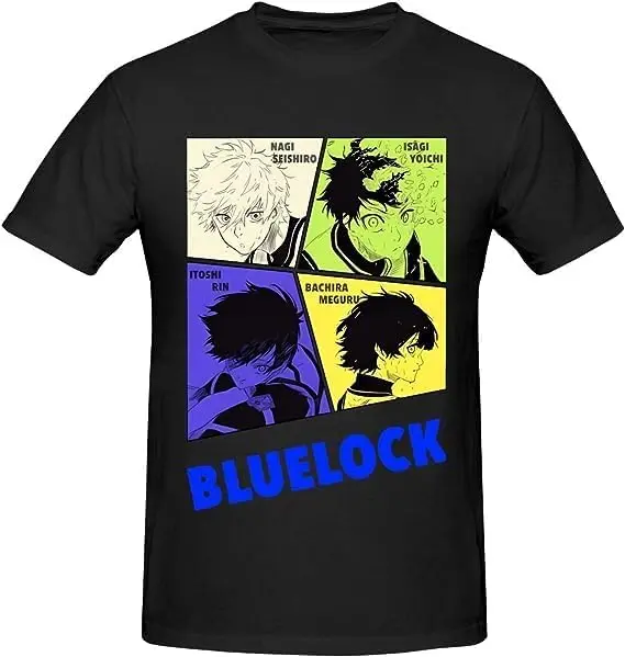 Blue Anime Lock Shirt Men's Breathable Custom Cotton Short Sleeve Tshirt Fashion Casual Tops Tees Black