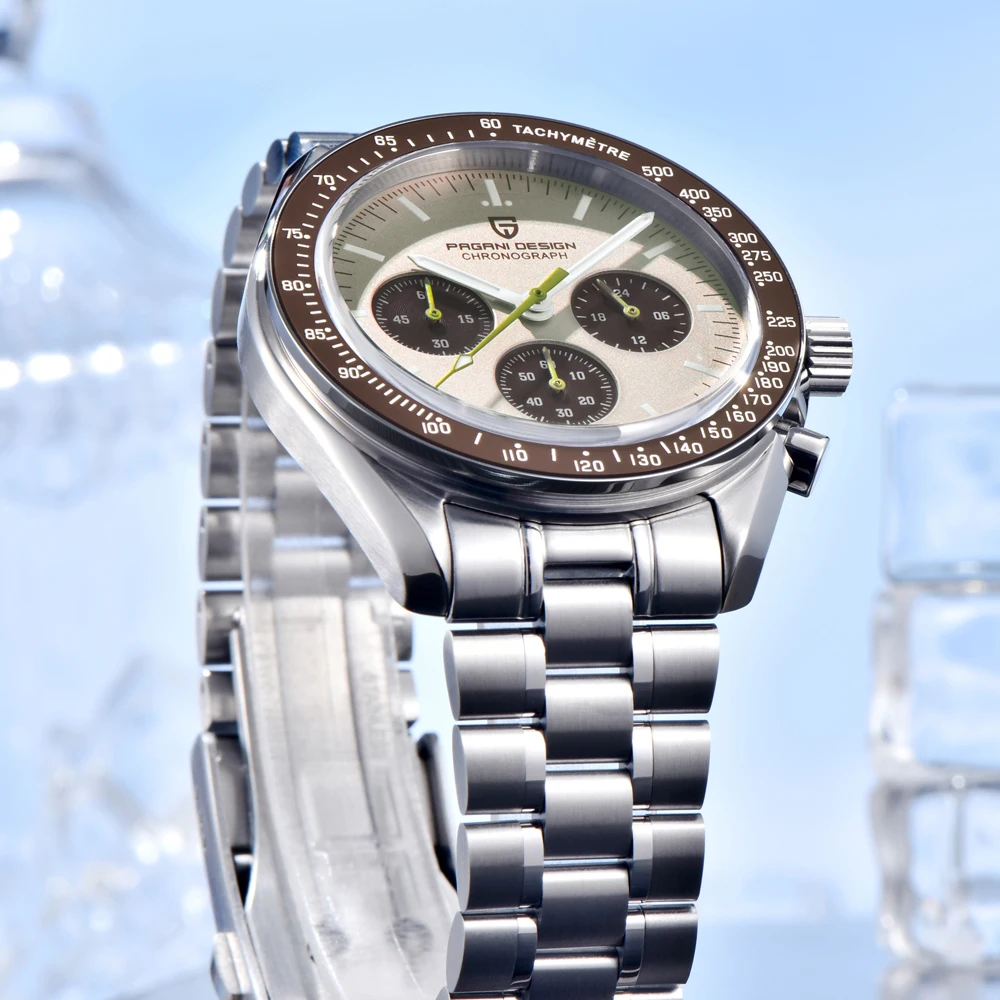 PAGANI DESIGN 2026 New Light Tan Retro Quartz Watch For Men Sports Chronograph AR Sapphire Crystal Luminous Wrist Watch Men VK63