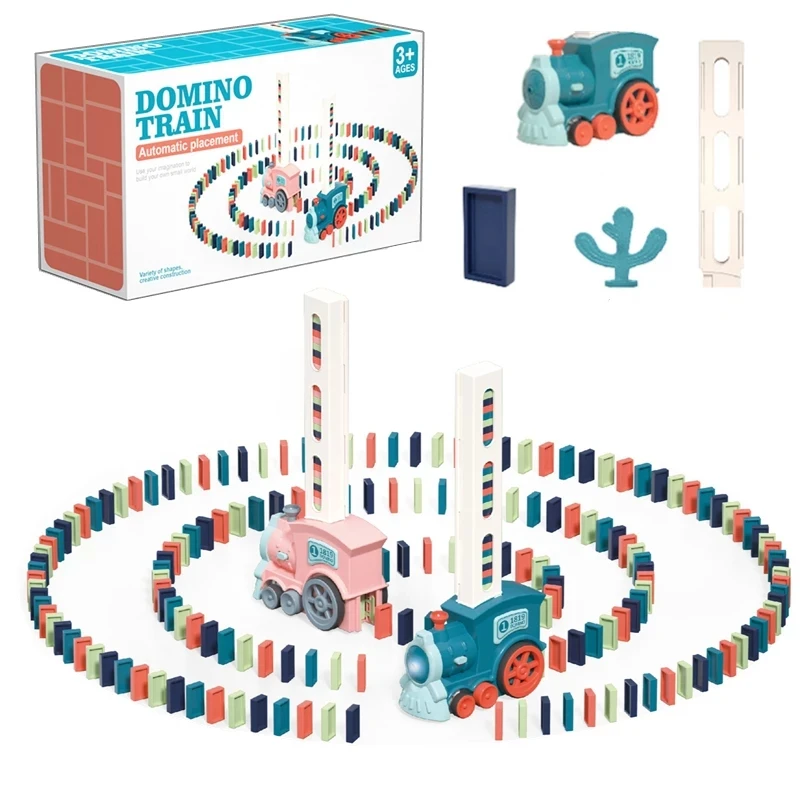 Conjunto de carro elétrico Domino Train para crianças, som e luz, colocação automática, dominó blocos de tijolos, jogo educativo, brinquedo DIY