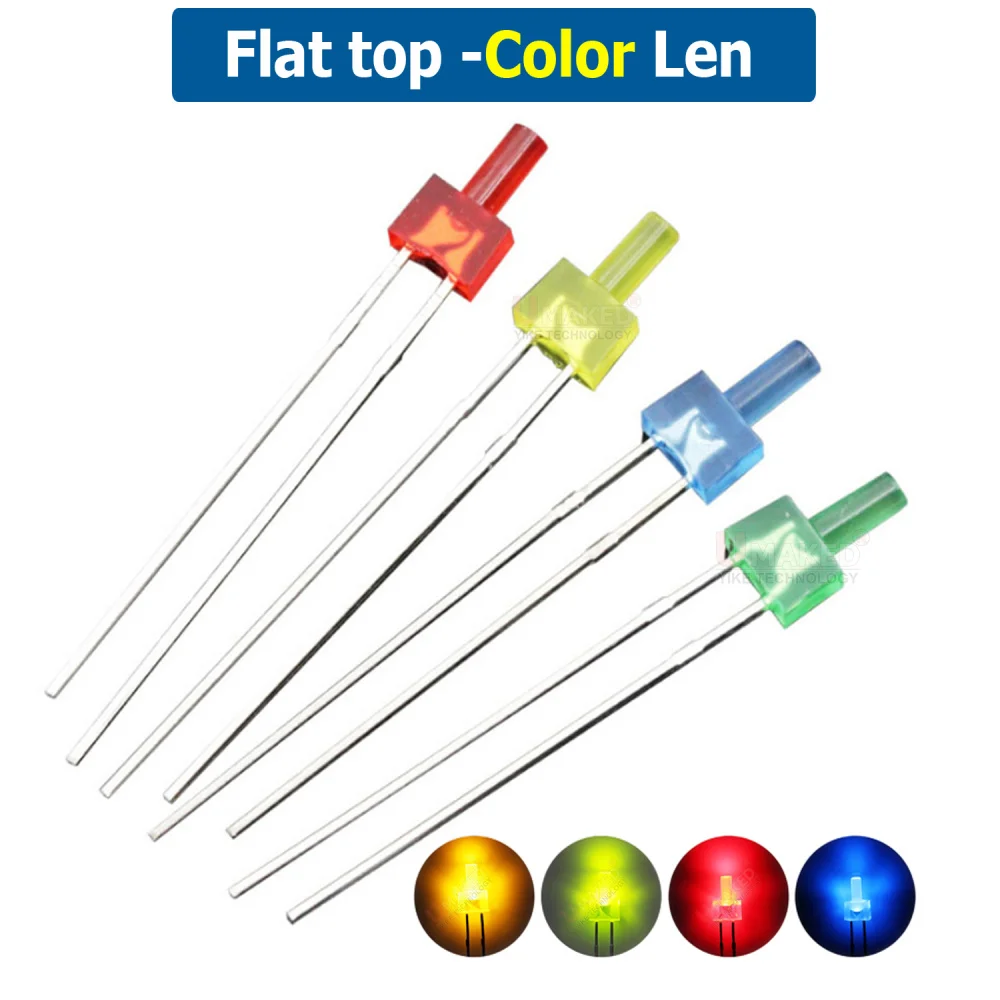 1000pcs 2mm Flat top LED lamps diodes chip Color/Clear len light beads, F2 led Emitting diodes R/G/Y Lighting DIY lamp DIP light
