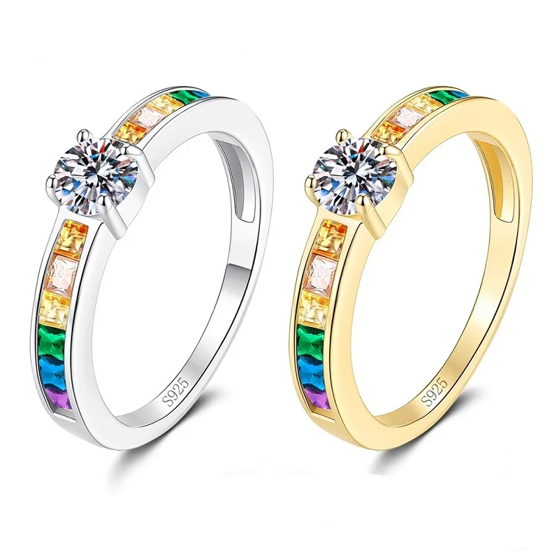 Apaison D Color 5 mm 0.5 Carat Moissanite Rings for Women - Wedding Engagement Anniversary 925 Sterling Silver Ring Jewelry Gift