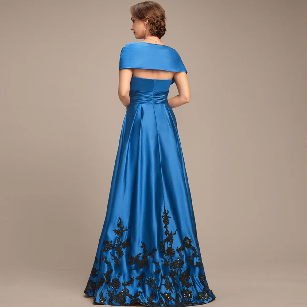 Abiti per la madre della sposa blu royal Squisiti abiti per invitati a un matrimonio con spacco laterale Abito elegante in raso per la festa di nozze delle donne