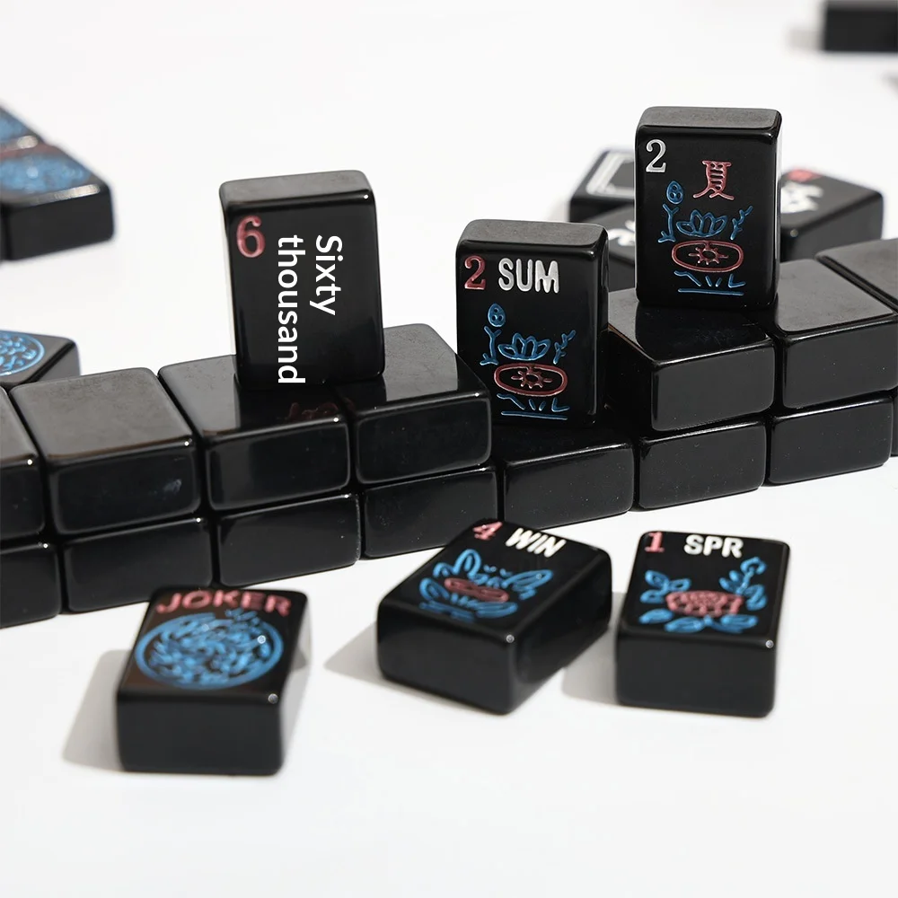 Modern Luxury Pure Black American-style Hand-crafted Mahjong Set, Acrylic Chess and Card Games, Leisure Entertainment
