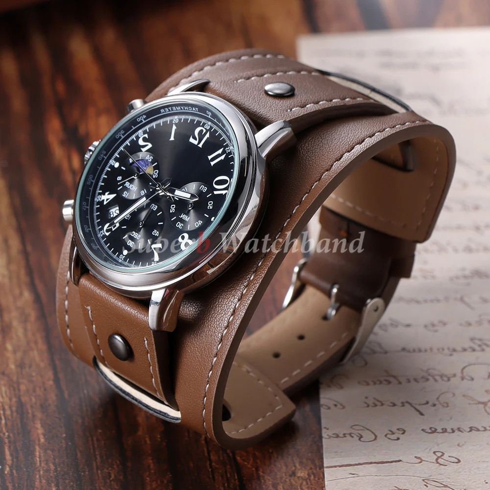 20 مللي متر 22 مللي متر 24 مللي متر الجلود حزام حزام الرجال النساء حزام (استيك) ساعة جلد البقر الكفة سوار ساعة أسود براون اللون حزام ساعة الإكسسوار