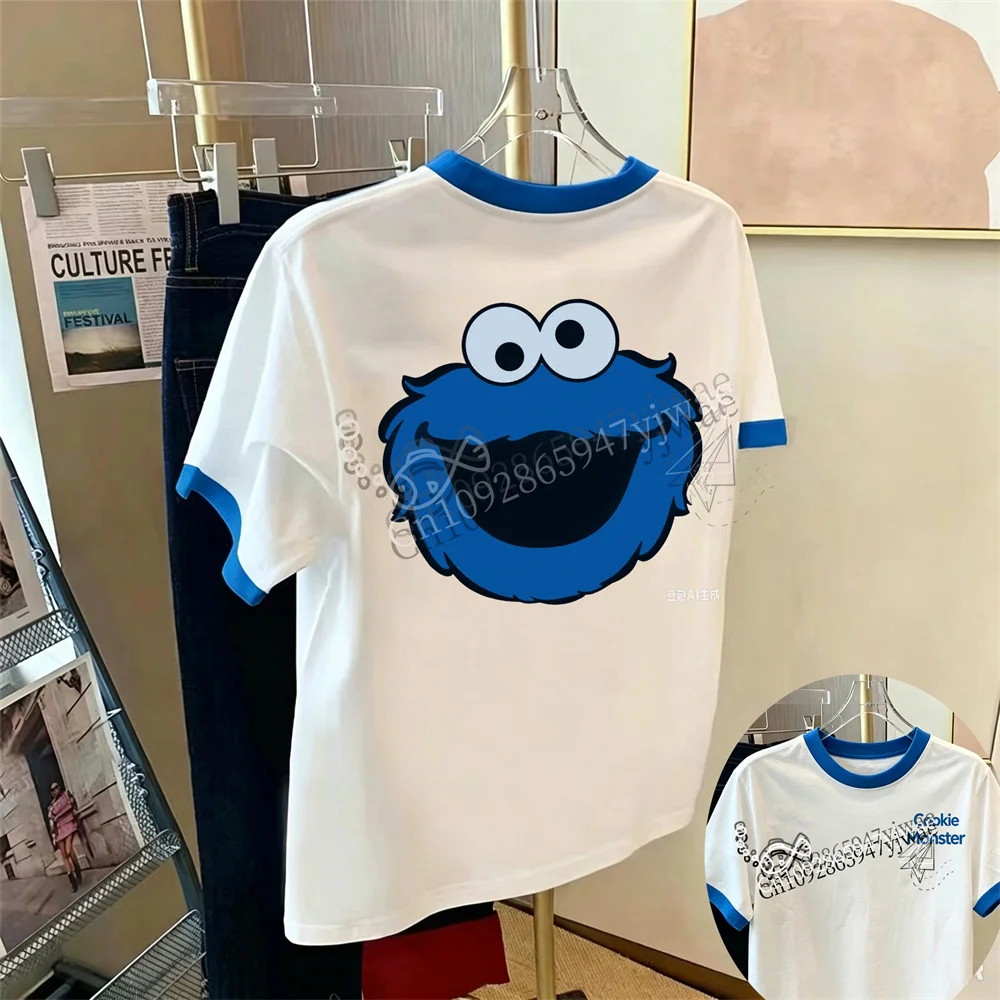 Sesame Street T-shirts Elmo Oscar Big Bird Cookie Monster Cute Character Graphic Top Fashion StreetWear Men's Women's T-shirts