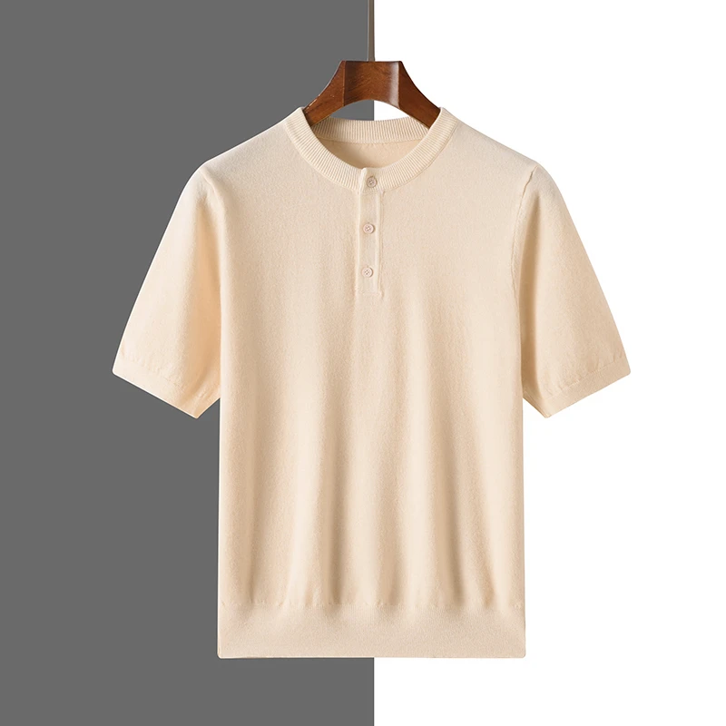 2025 new classic casual men's wool pullover sweater round neck short sleeved knitted sweater high-quality soft top