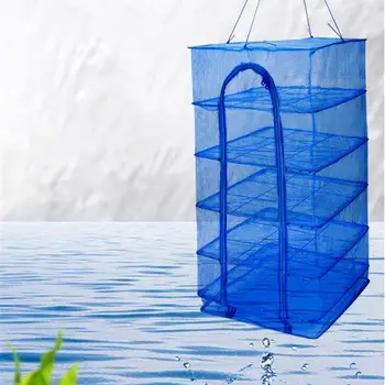 접이식 걸이식 야채 물고기 접시 건조기 가방, 3 층 건조 그물, 행어 물고기 낚시 꽃 봉오리 식물 정리함