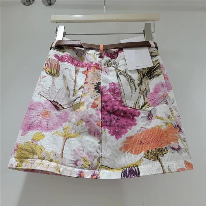 High Waist Print Denim Short Skirts 2026 Summer Fashion Age Reduction Sweet A-line All-match Jupe Female Aesthetic Chic Faldas
