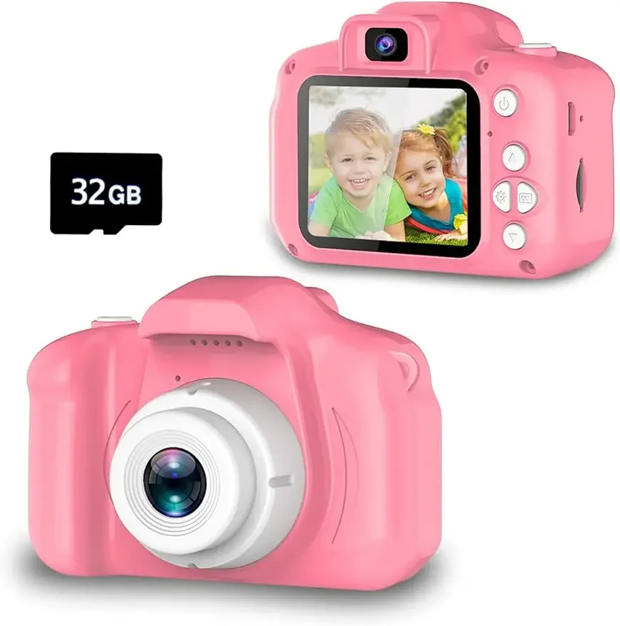 Upgrade Kids Selfie Camera, Christmas Birthday Gifts, HD Digital Video Cameras for Toddler, Portable Toy for Girl Card-Pink