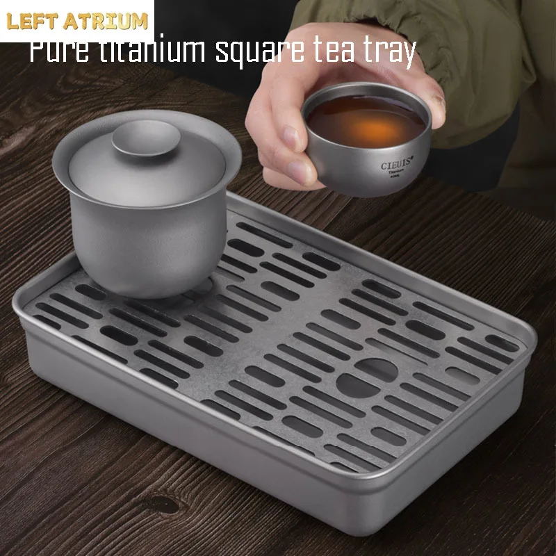 Pure Titanium Tea Tray,Rectangular,Hollow,Removable,Anti-bacterial, Corrosion Resistance,Outdoor Portable,Kung Fu Tea Set, 800ml